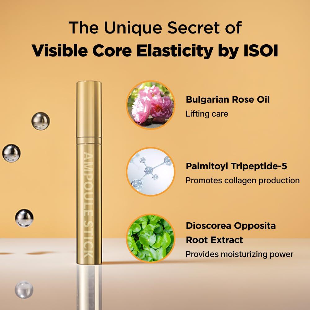 isoi ISOI Intensive Lifting Ampoule Stick 15ml (0.5 fl.oz) | Anti-Aging Wrinkle with Gua Sha Roller | Tighten and Rejuvenate Fine Lines with Bulgarian Rose Oil | Korean Skin Care