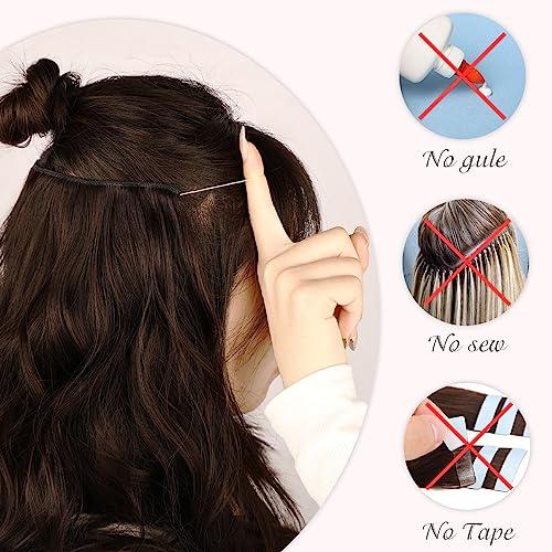 MORICA MORICA Invisible Wire Hair Extensions - Copper Red Hair Extensions 20 Inch Halo Hair Extensions Long Wavy Synthetic Hairpiece with Transparent Wire Adjustable Size, 4 Secure Clips for Women