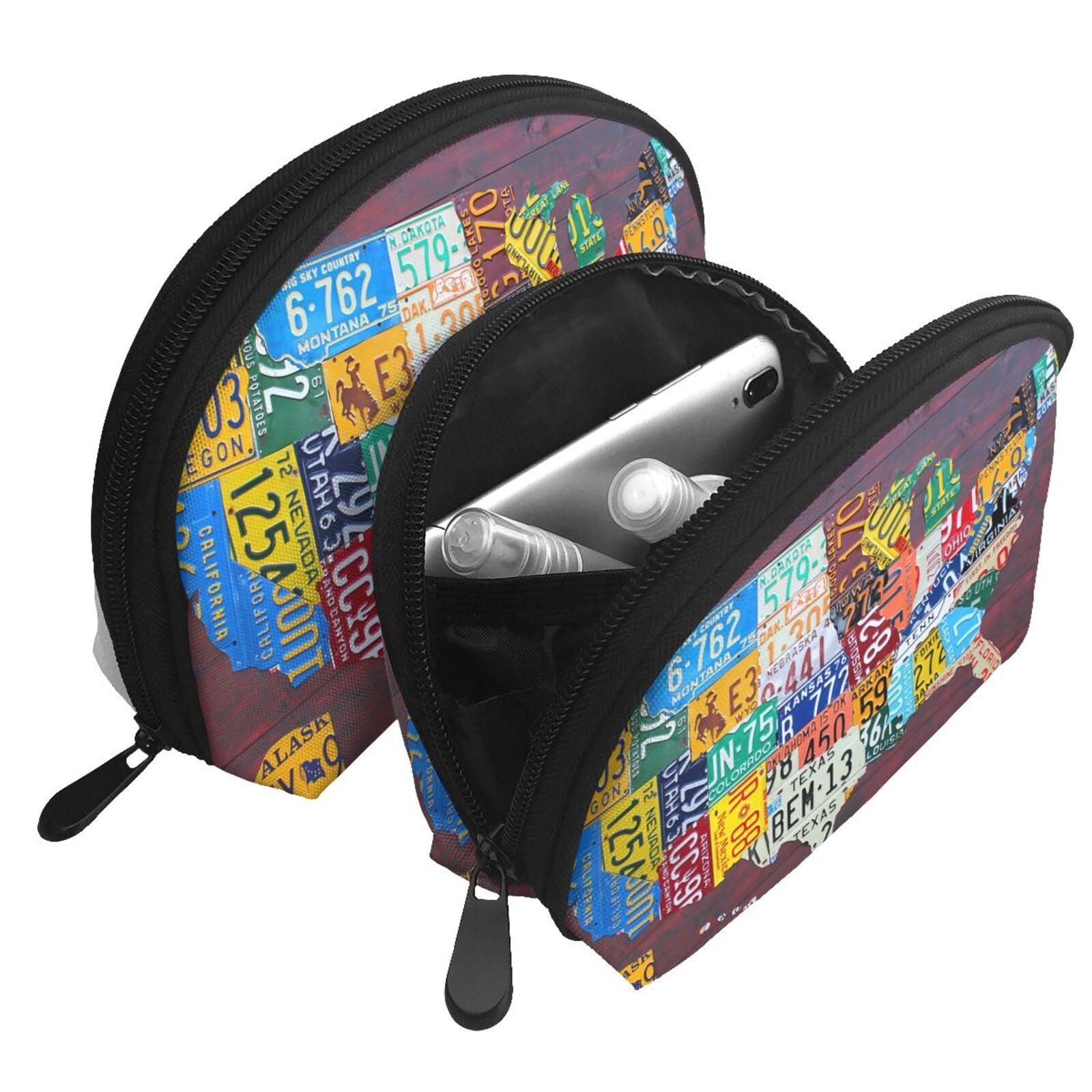 AMAZWI AMAZWI License Plate Map 2 Pcs Cosmetic Bags Portable Bag Clutch Pouch Travel Purse With Zipper Handbag Organizer,Unisex
