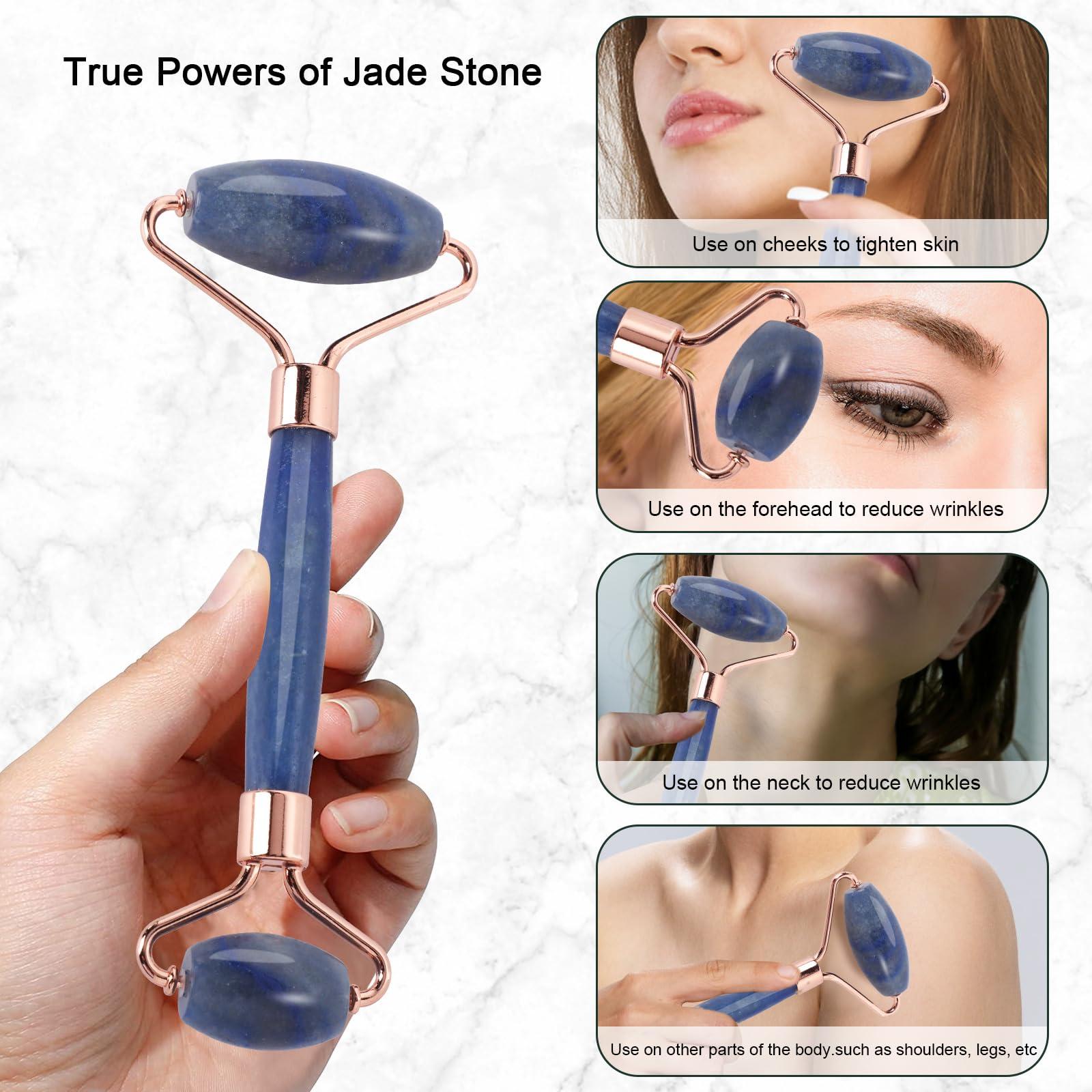 XYZBSTAR XYZBSTAR Jade Roller for Face, Facial Roller Massager Skin Care Tool, Gua Sha Facial Tools for Face, Neck, Eyes, Reduce Puffiness of The Skin(Blue)