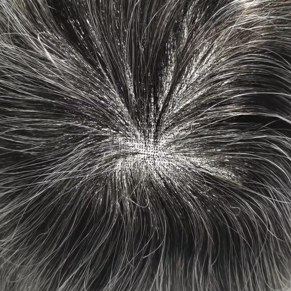 SINGA HAIR Hair System Toupee For Men Human Hair Piece Replacement Mens Toupee Wigs Male Prosthesis Transparent Full Lace Hair Unit for Men Hairpiece 7\'\'X9\'\' #1B65 Black Mixed Grey White