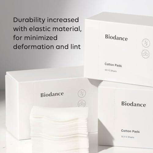 BIODANCE Biodance Cotten Pads, Soft and Thin Square Cotton Pads for Face Toner, Makeup Remover and Facial Cleansing | 50 x 2 Sheets