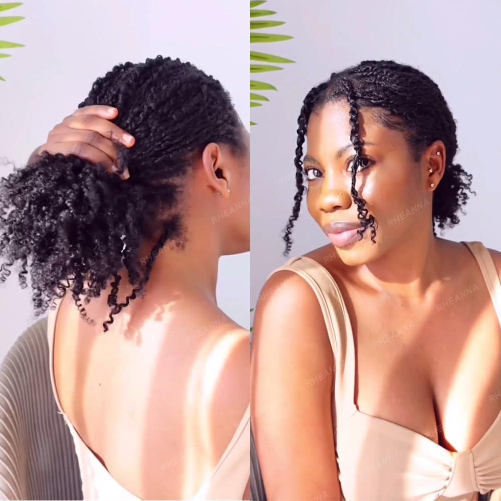 RHEANNA RHEANNA Human Afro Kinky Curly Hair For Twist Braids No Weft Double Drawn Twist Hair Extensions Braiding Afro Kinky Bulk Human Hair For Twist 100g/bundle 20\" 20\"