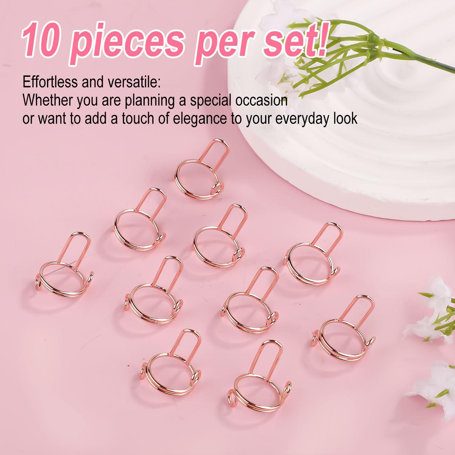 PEUTIER 10pcs Wudu Nail Rings, Adjustable Fingernail Rings Reusable Metal Finger Nail Rings for Women Detachable Nails Jewelry Fingertip Gift Decorations for Wearing Manicure Nails(Rose Gold)