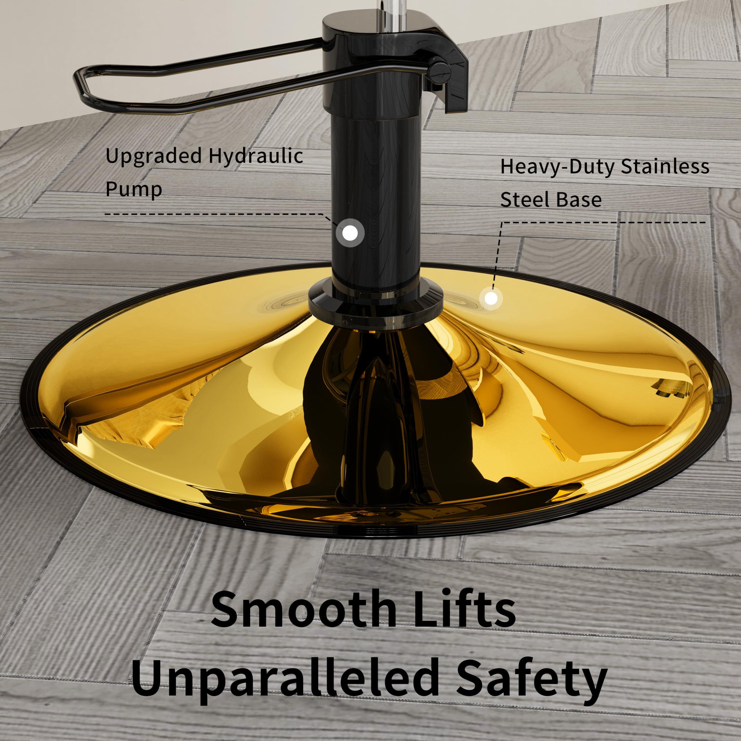 Baasha Baasha Comfortable Black and Gold Salon Chair with Memory Cushion, Professional Stylist Chairs with Wide Seat & Padded Armrest, 360 Swivel Styling Chairs, Weight Capacity Up to 440 lbs