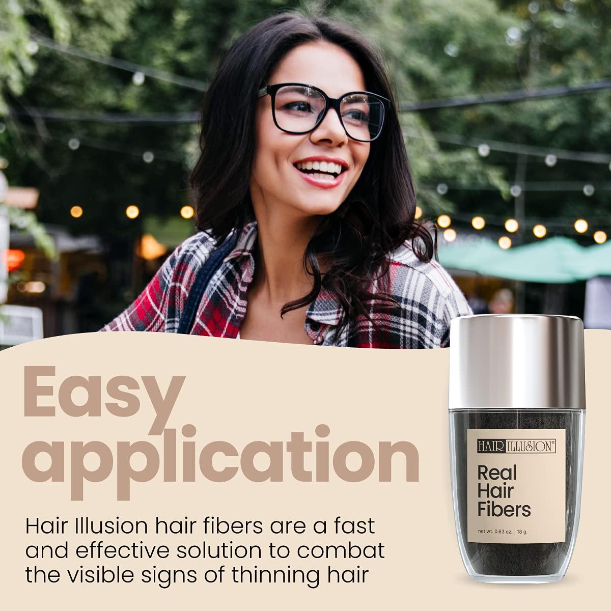 Hair Illusion Hair Illusion Black Real Hair Fibers for Thinning Hair - 100% Natural Texture, Non Synthetic Hair Fibers - Bald Spot Cover Up for Women & Men - 18 Gram