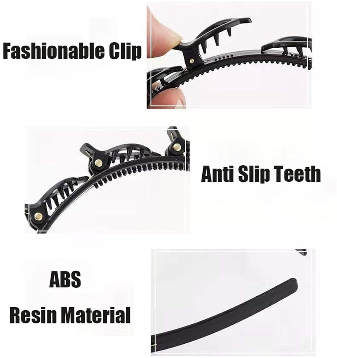 Evarisy Bangs Hairstyle Hairpin Headband, Headband with Clips Attached, Double Layer Band Twist Plait Headband Hairpin Hair Claw Clips, Women Fashion Hair Accessories (2PCS-2)