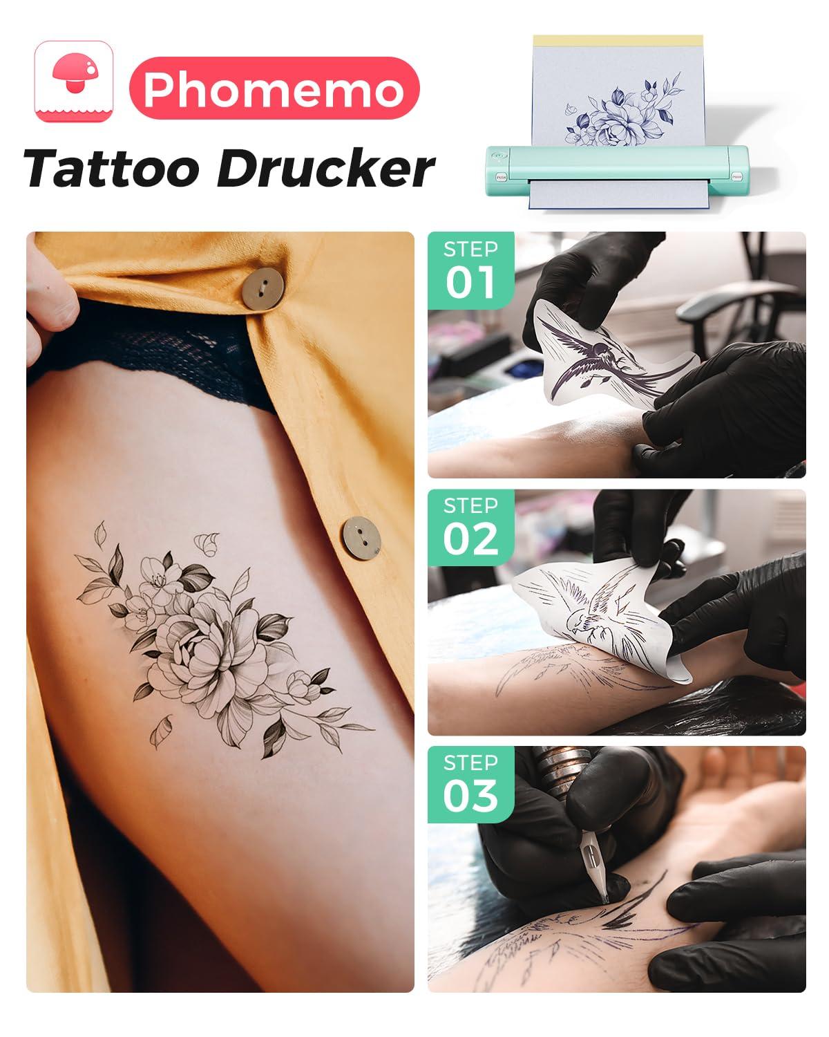 Phomemo Phomemo Tattoo Stencil Printer with Case & 3MM Blank Tattoo Practice Skin & Tattoo Stencil Paper, M08F Bluetooth Tattoo Stencil Printer for Tattooing, Compatible with Phone & PC