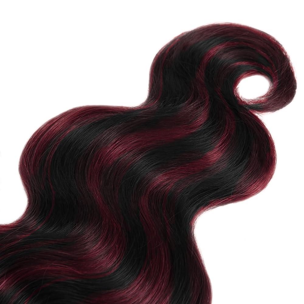 SUHKRPT 14 16 18 Inch P1B99J Bundles Highlight Body Wave Human Hiae Bundles Two Tone Black Mixed With 99J Burgundy Bundles Wine Red Body Wave Bundles Hair Extensions