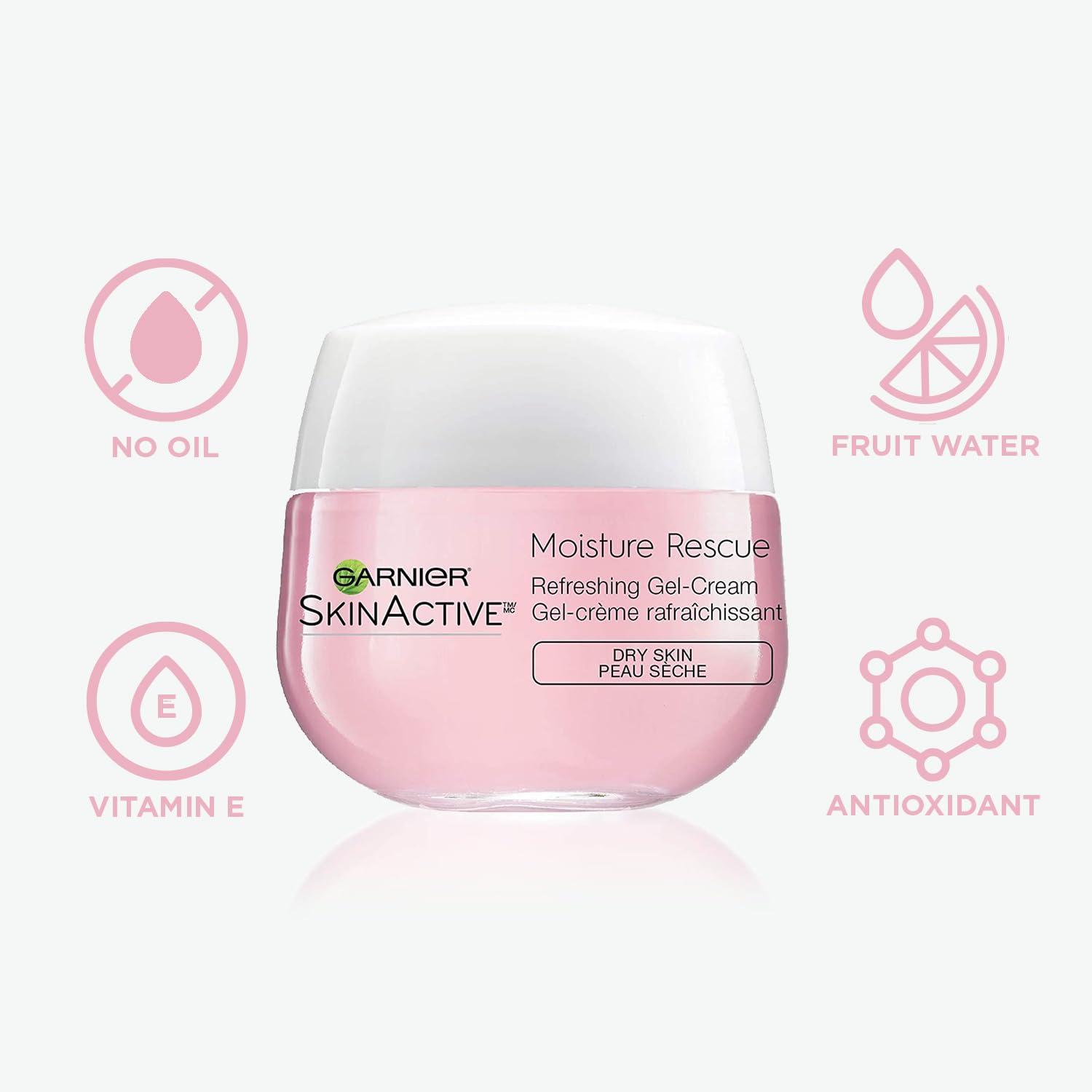 Garnier Garnier Moisture Rescue Refreshing Gel-Cream for Dry Skin, Oil-Free, 1.7 Oz (50g), 2 Count (Packaging May Vary)