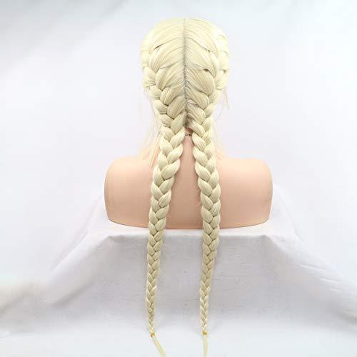 karissa Hair Blonde Braided Wigs for Women 613 Blond Lace Front Wig Handmade Natural Hairline Twist Braid Wig Long Soft Braidding Hair Glueless Synthetic Heat Resistant Fiber Day Cospaly 24inches