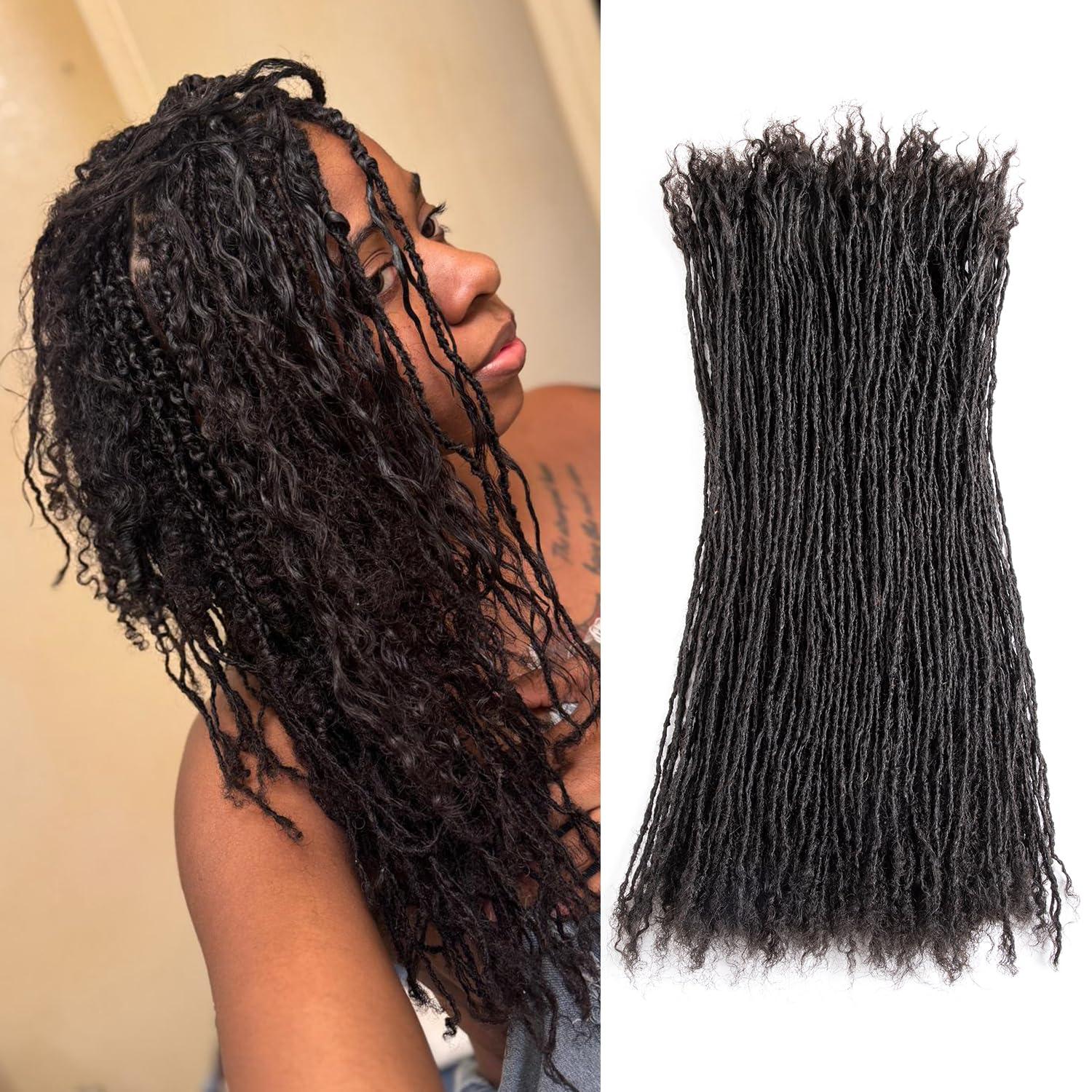 originea Originea 8-18 Inch 0.1 Thickness Curly Tips Interlocked sisters Locs 100% Real Human Hair Micro loc Extensions Permanent Dreadlock Extensions Natural Looking Locs (1B# 0.1cm, 12 Inch 70 Strands)