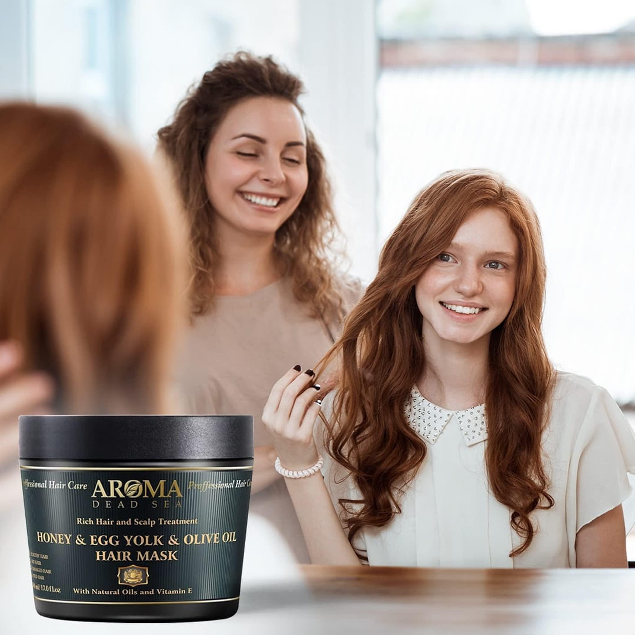 Aroma Dead Sea AROMA DEAD SEA Honey Egg Yolk & Olive Oil Hair Mask - Ultimate Dry & Damaged Hair Rescue, Intensive Conditioning Treatment Revives, Strengthens & Restores Softness, Shine & Elasticity / 16.9 fl.oz