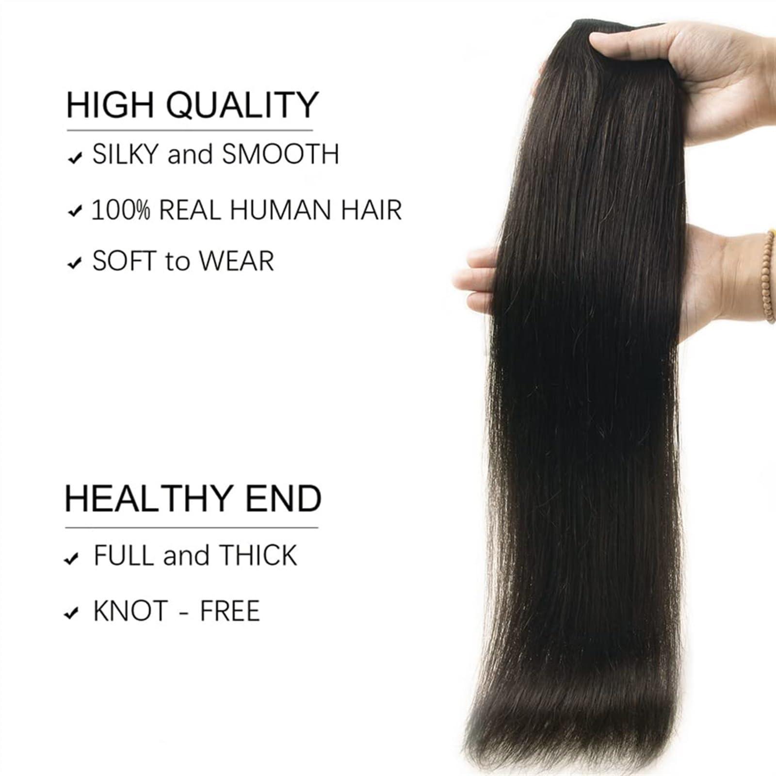 YUXING1205 Hair Extensions Wire Hair Extensions Real Human Hair, Wire Hair #1B Silky Straight Human Hair Extensions One Piece Wire Hair Extensions with 5 Clips with Fish Line Hair Extensions Clip in ( Color : 1B