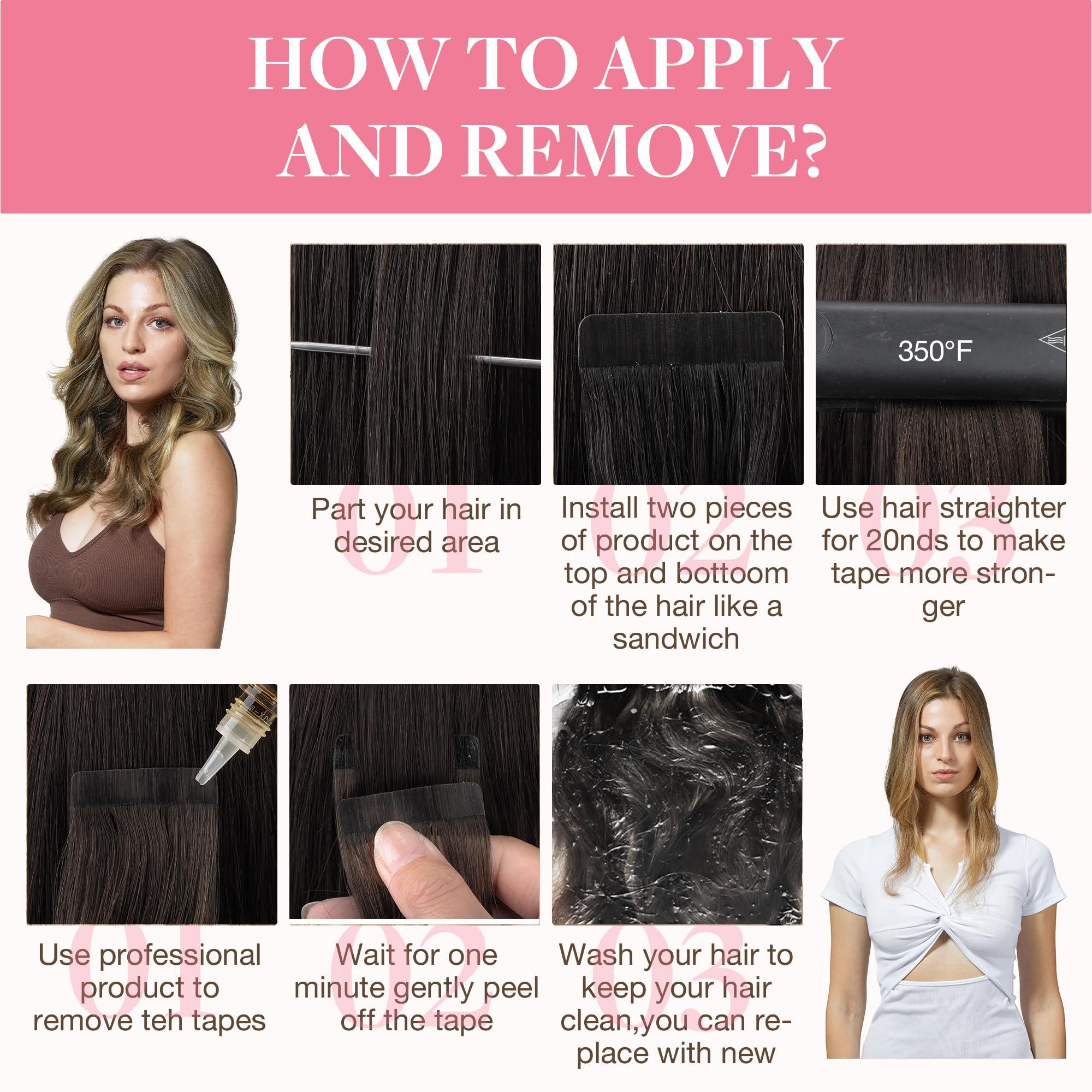 GOO GOO GOO GOO Tape in Hair Extensions Human Hair, 3/8/613 Balayage Walnut Brown to Ash Brown and Bleach Blonde, 16inch 50g 20pcs, Thick Ends Straight Seamless, Invisible Tape in Hair Extensions Human Hair