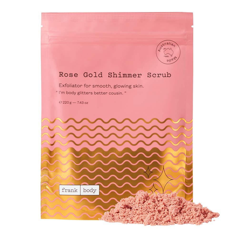 frank body Frank Body Rose Gold Shimmer Scrub | Natural, Vegan, Cruelty Free Exfoliating Body Scrub Smooths, Exfoliates, and Hydrates with Sugar, Salt, Vitamin E, and Grapeseed Oil | 7.43 oz / 220 g