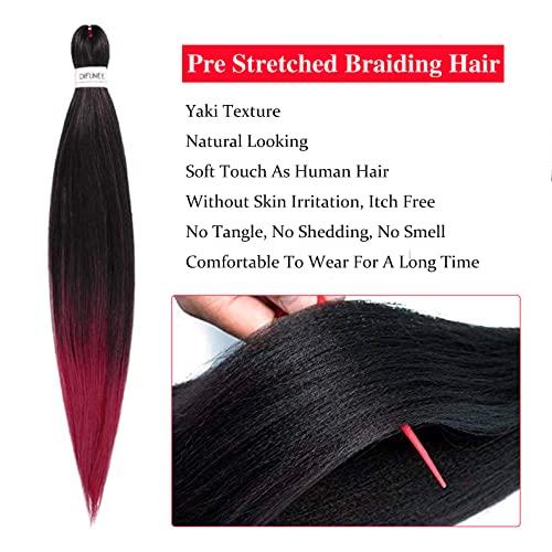 DIFUNEE DIFUNEE Pre-stretched Braiding Hair - 16 Inch 8 Packs Ombre Red Short Braiding Hair For Twist or Box Braids, Yaki Texture Hot Water Setting Synthetic Braiding Hair Extensions (16 Inch, T530-8P)