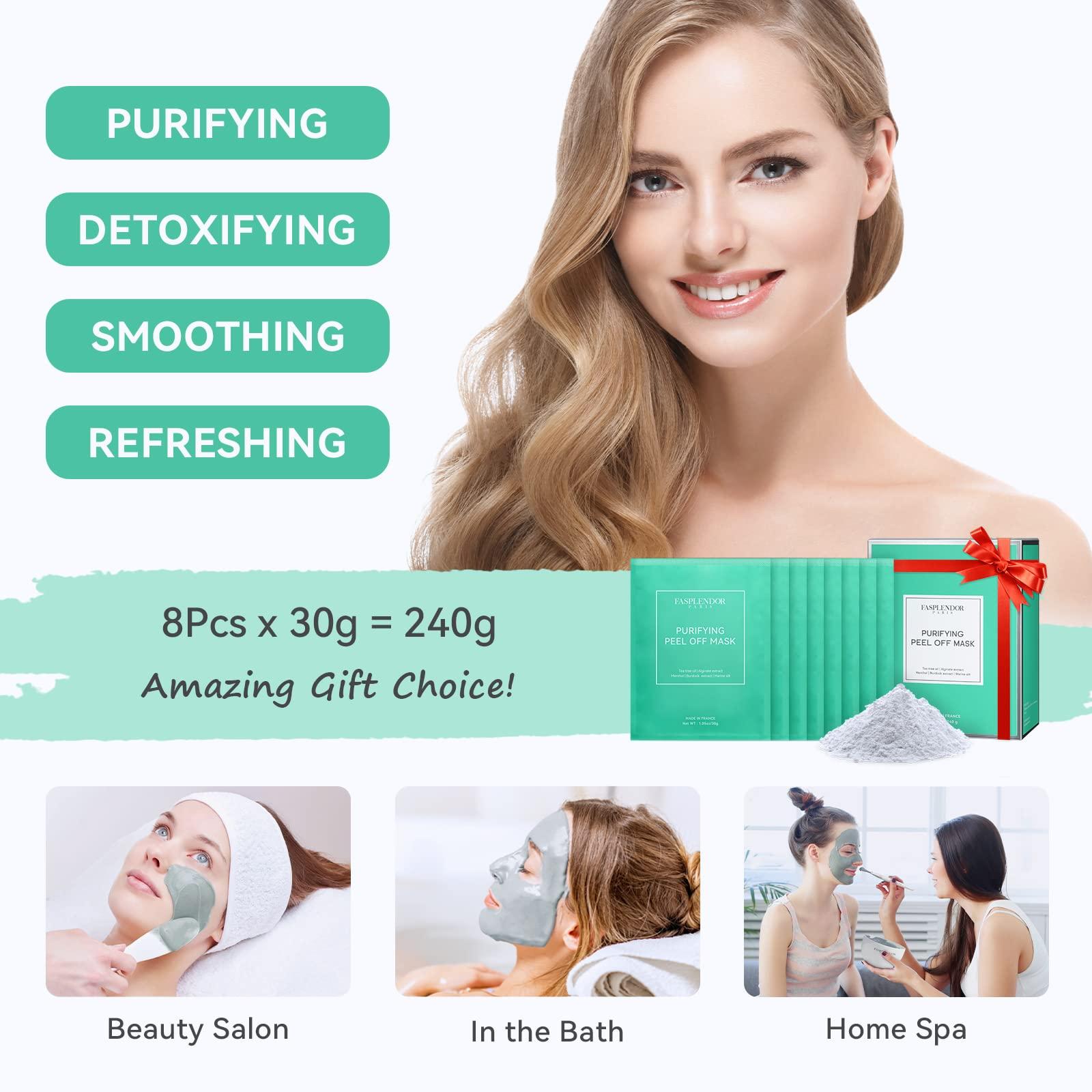 Fasplendor Fasplendor Tea Tree Peel-Off Jelly Face Mask Powder, Professional Spa-Quality Alginate Facial Mask for Deep Cleansing, Blackhead & Acne Removal, 8 Sachet, Made in France