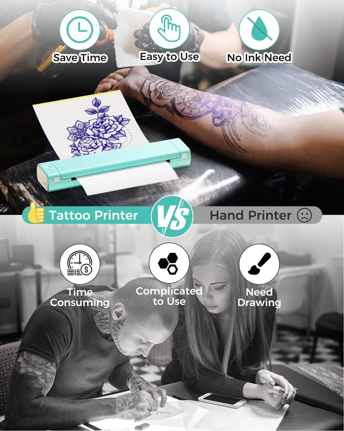Phomemo Phomemo Tattoo Stencil Printer with Case & 3MM Blank Tattoo Practice Skin & Tattoo Stencil Paper, M08F Bluetooth Tattoo Stencil Printer for Tattooing, Compatible with Phone & PC