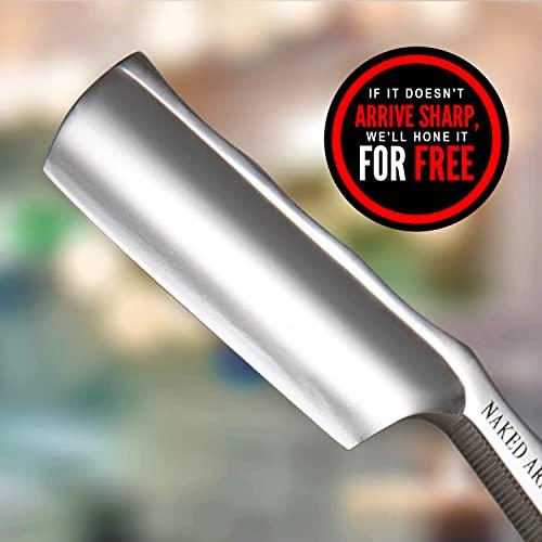 Naked Armor Stainless Steel Straight Razor Travel Kit - Shave Ready Straight Edge Razor, Stainless Steel Straight Razor for Men, Collapsible Shave Brush, Razor Strop, Leather Case, Lightweight, Perfect for Travel