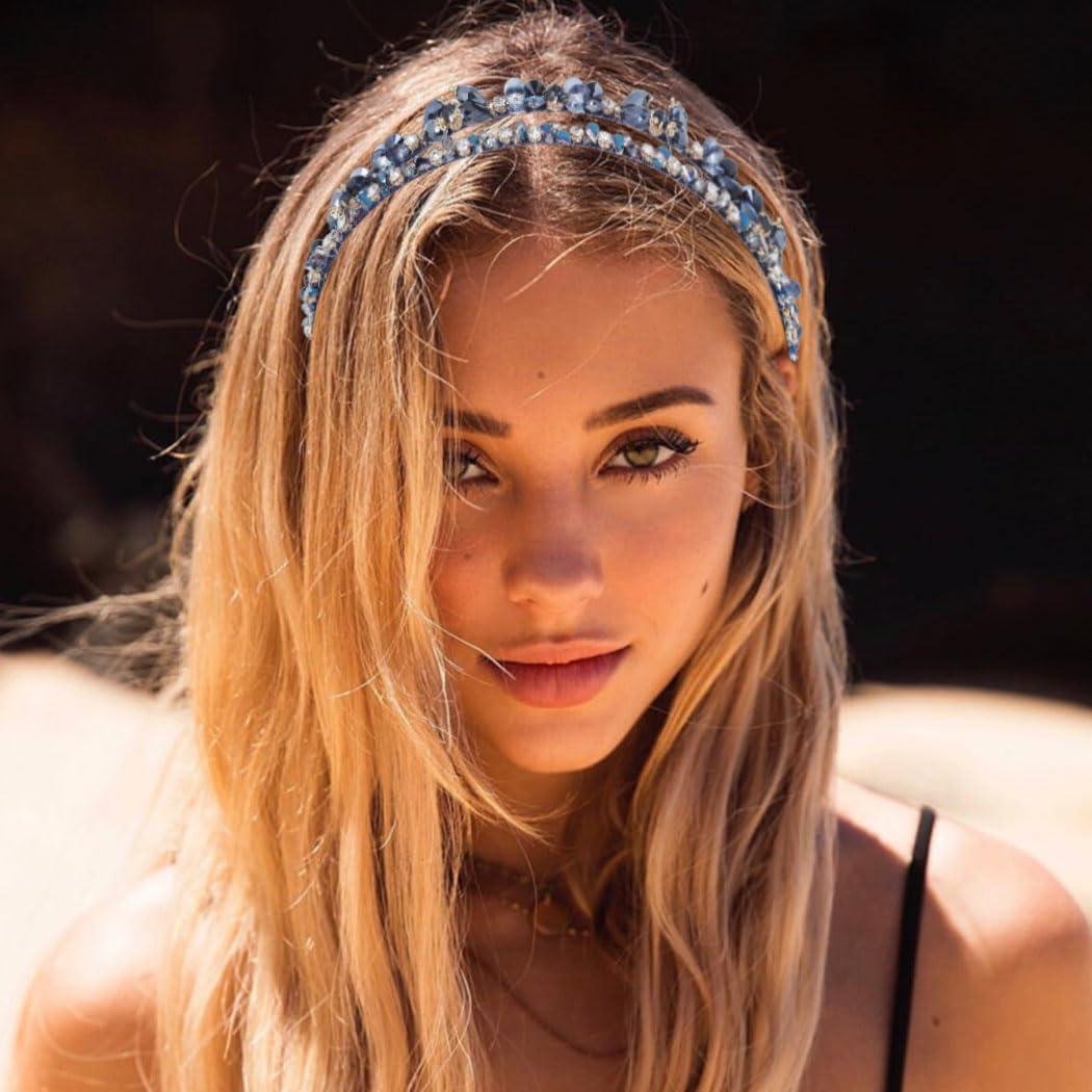 Urieo Urieo Crystal Double Layer Head Band Rhinestone Hair Bands Decorative Thin Headbands Party Prom Hair Accessories for Women