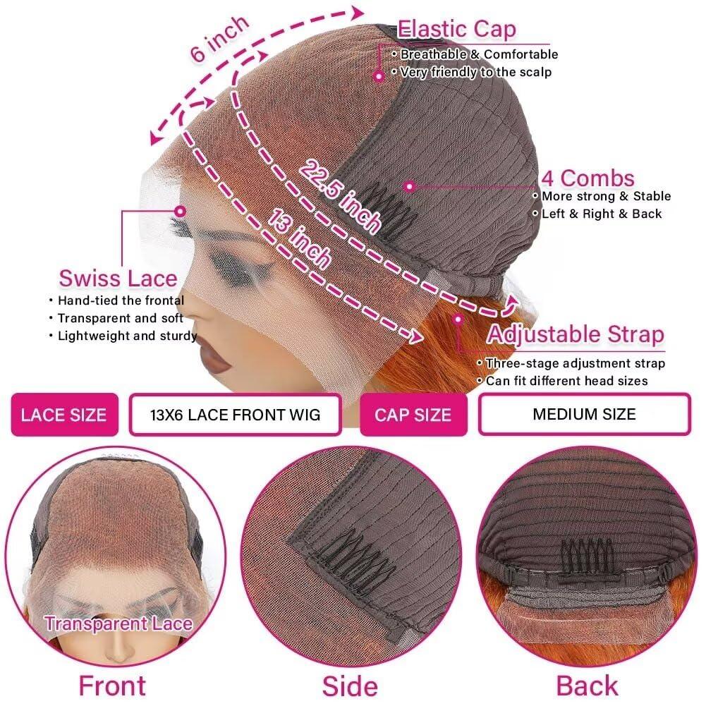VELOMA VELOMA Ginger Wig Lace Front Human Hair 13x6 Deep Wave Human Hair Wig Ginger Transparent Lace Wigs Human Hair Pre Plucked 180 Density Ginger Curly Wig Human Hair Pre Plucked Deep Wave Wig 24 Inch