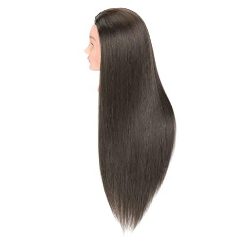 LOHXINHAIR LOHXINHAIR 30 Inch Long Brown Hair Mannequin Head 20% Human Hair Manikin Cosmetology Doll Training Head for Hairdresser Practice Braiding Styling Curling Cutting Updos Display with Table Clamp Stand