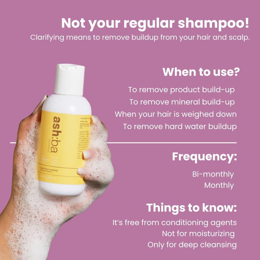 Ashba Botanics Ashba Botanics Clarifying Shampoo for Hard Water | Deep Cleansing Shampoo, Removes Product Buildup & Exfoliates Scalp | With Vitamin C & Natural AHAs | Sulphate Free | For Men & Women - 100ml