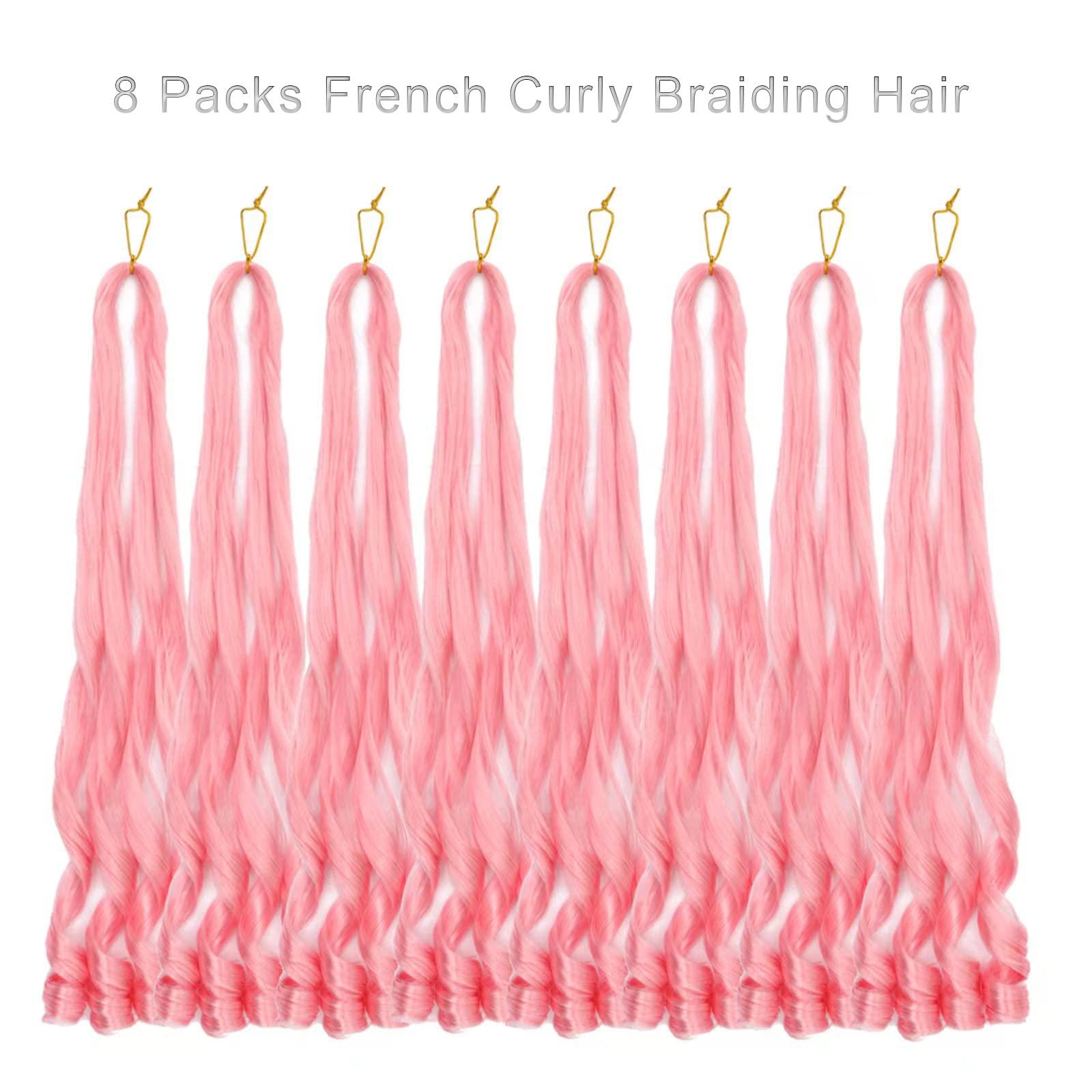 Molleas Pink French Curl Braiding Hair 8 Packs Curly Braiding Hair French Curly Braiding Hair Pre stretched Loose Wave Crochet Hair for Black Women Synthetic Hair Extensions(8 Packs, Pink)