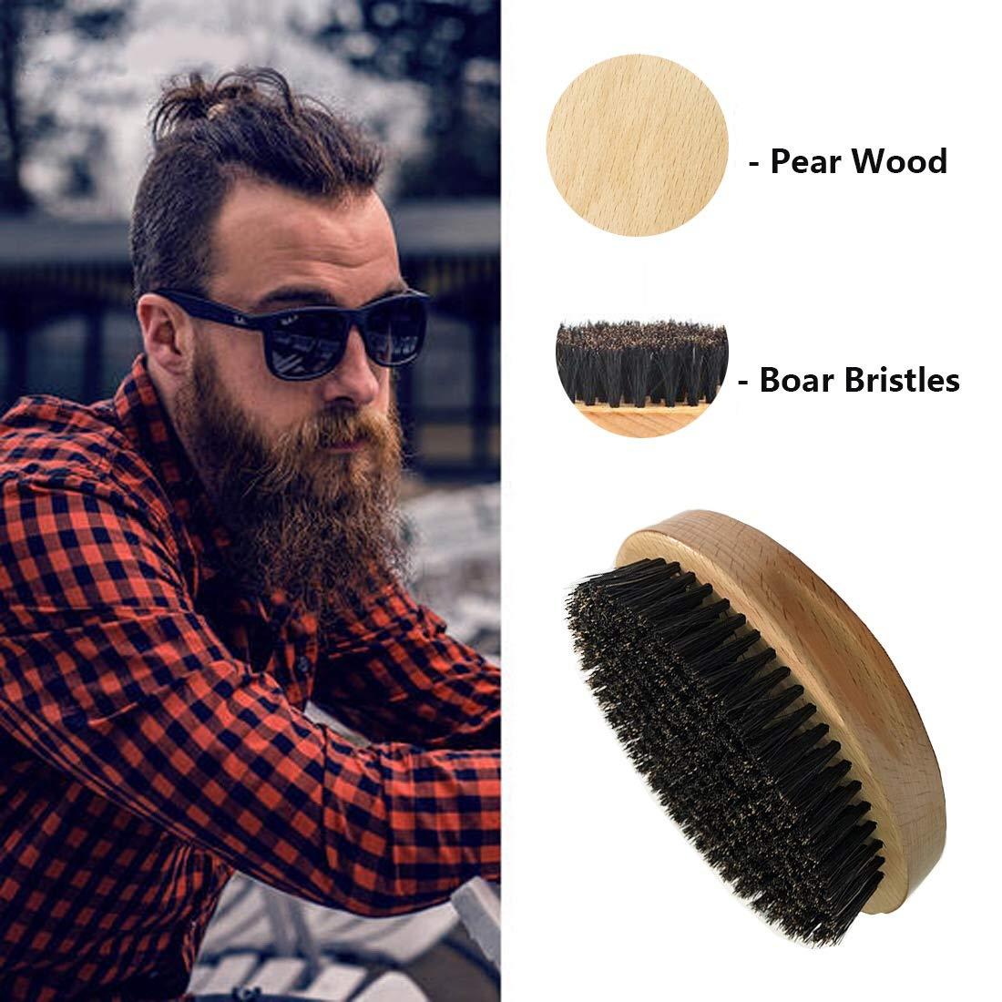 askilt Beard Comb & Beard Brush Set Natural Boar Bristle Brush and Dual Action Pear Wood Comb to Spread Balm or Oil for Growth - Softness Exfoliates Skin Helps Softening and Conditioning