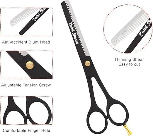 Zaini Shears Professional Thinning Scissors Texturizing Teeth Shears for Hairdressing, Salon and Home Use Thinning Shears for Hair Cutting, Japanese Stainless Steel, 6.5 inch, (black gold)