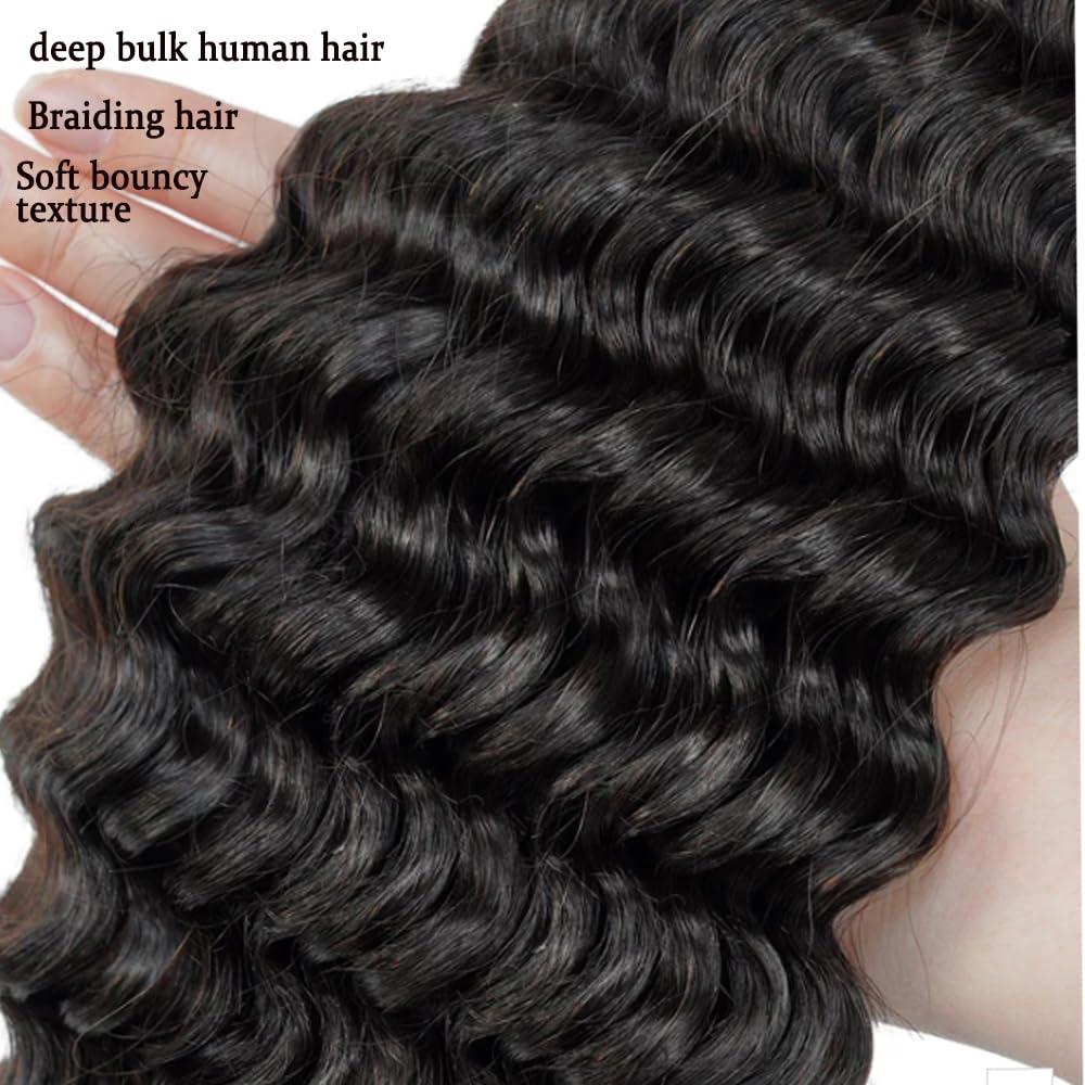 VANTELUVE Deep Wave Bulk Human Hair for Braiding 18 inches Deep Bulk Human Hair for Braiding no Weft 95g 2 Bundles Virgin Human Hair Extensions Bulk Curly Human Hair for Boho Braids Natural Black