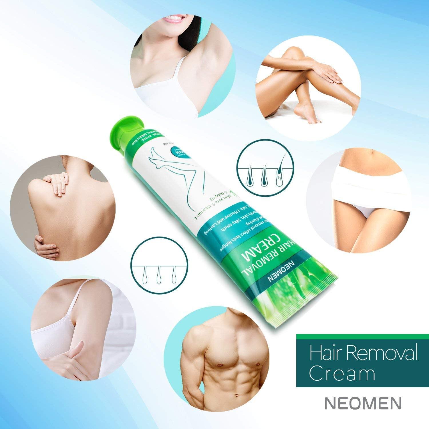 NEOMEN Hair Removal Cream: Painless Depilatory Cream for Sensitive Skin, Face, Body, and Bikini Areas - Fast-Acting Formula with Aloe Vera, Paraben & Sulfate Free