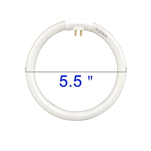 Flyercatch (2 Pack) 5.5 inch OD, 4 Pins Inside, T4 12W 6400k Circular Bulb Replacement for Conair Makeup Mirror, Round Fluorescent Lamps- FC121