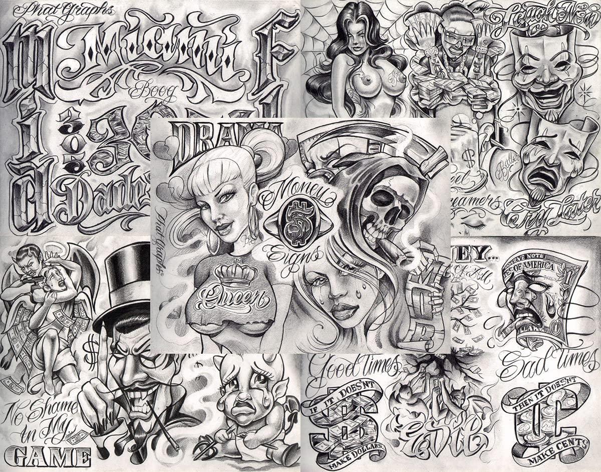 Tattoo Life Boog From The Streets With Love Gangsta Style Tattoo Flash 10 Sheet Set 11x14" J, Great Tattoo Shop Investment For Display, Lowrider Artwork