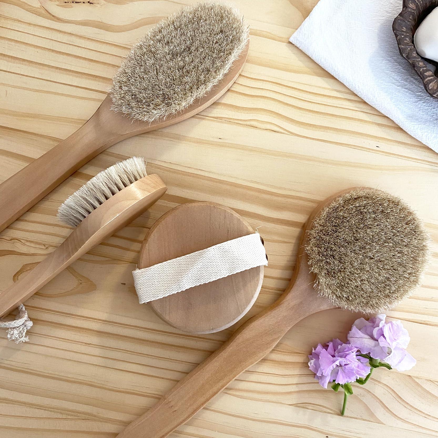 UPTALY UPTALY 1 pcs 12 cm Horsehair Bath Brush (Round with Hand Strap), Whole Piece of Solid Wood without Splicing, All Natural Body Brush, Large Round Shower Brush, without Handle