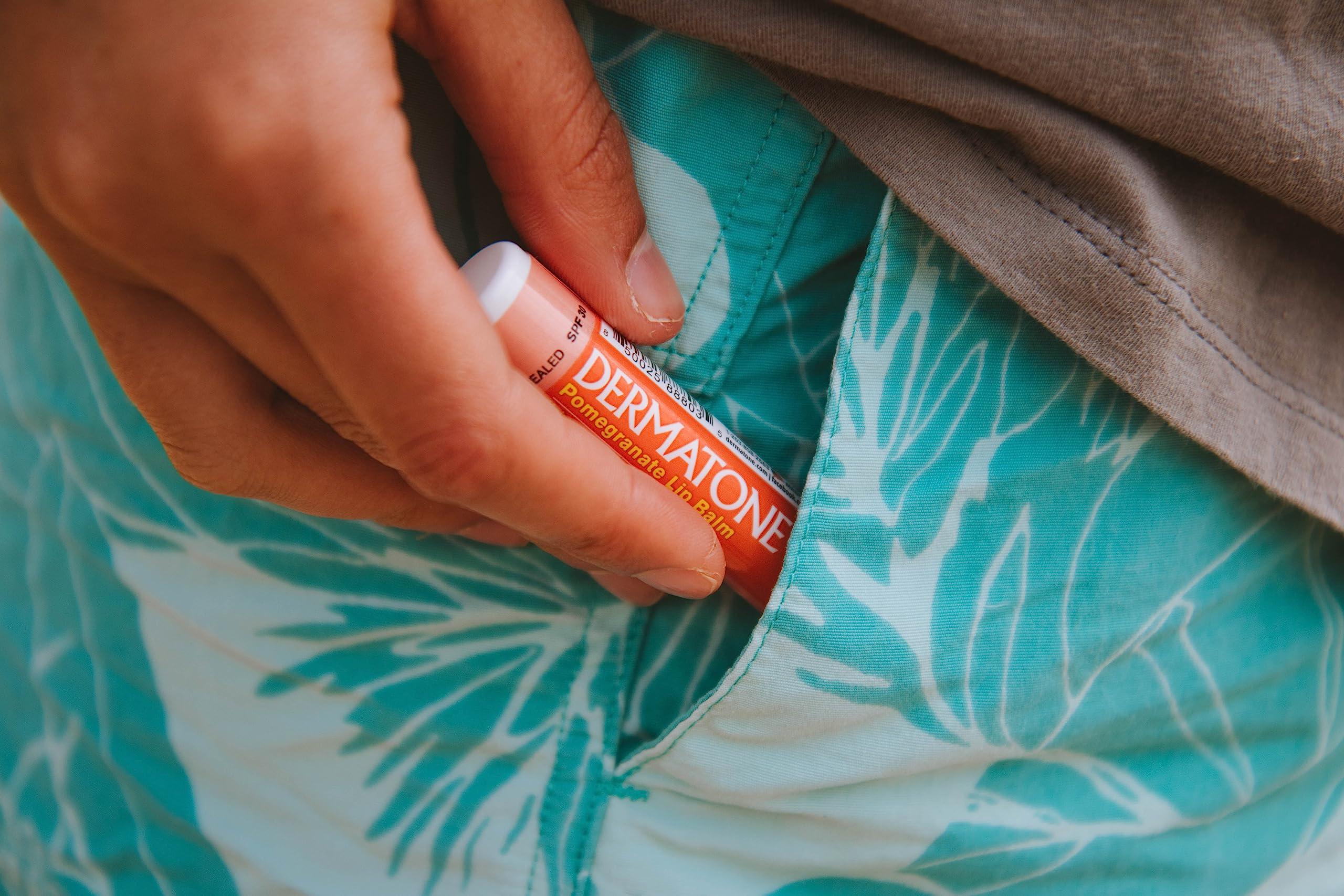 DERMATONE Dermatone Pomegranate Lip Balm | Moisturizing | Aloe and Vitamin E | Soothe & Replenish Dry & Chapped Lips | SPF 30 | 3-pack (Pomegranate, 0.15oz sticks)