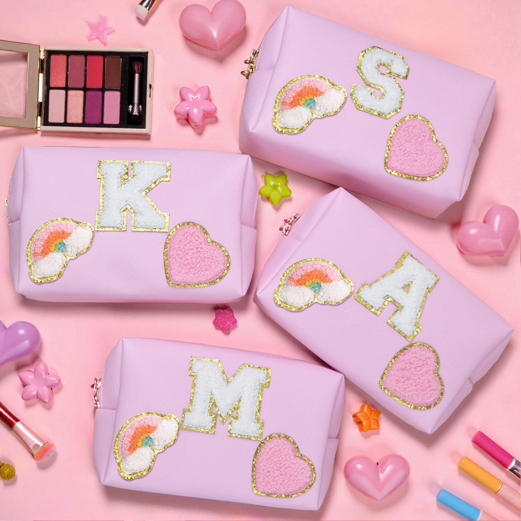 Elilier Elilier Girls Gifts for Kids, Personalized Initial Makeup Bag Pink Cosmetic Bag Travel Toiletry Bag Gifts 4 5 6 7 8 9 10 11 12 Years Old Girl Gifts Teen Girl Gifts Trendy Stuff (Medium)