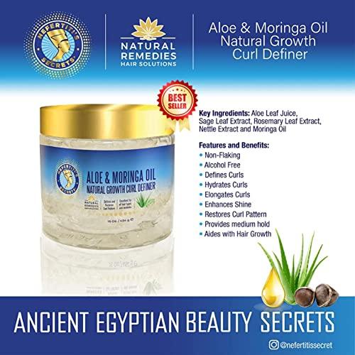 Nefertiti's Secrets Nefertiti's Secrets Natural Growth Curl Definer | Aloe Vera and Moringa Oil for Hair Growth & Moisture | Strong Hold | Frizz Controller | Curly Hair Products for Women | 16 Oz / 454 mL