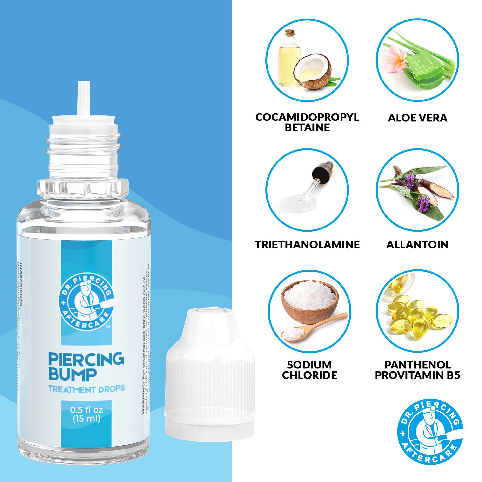DR. PIERCING AFTERCARE Dr. Piercing Aftercare Keloid Drops Non-Greasy Saline Solution for Keloid Bump Removal for Piercings - Reduce Appearance of Nose Piercing Bump, Nose Ear Lip Belly (15 mL)