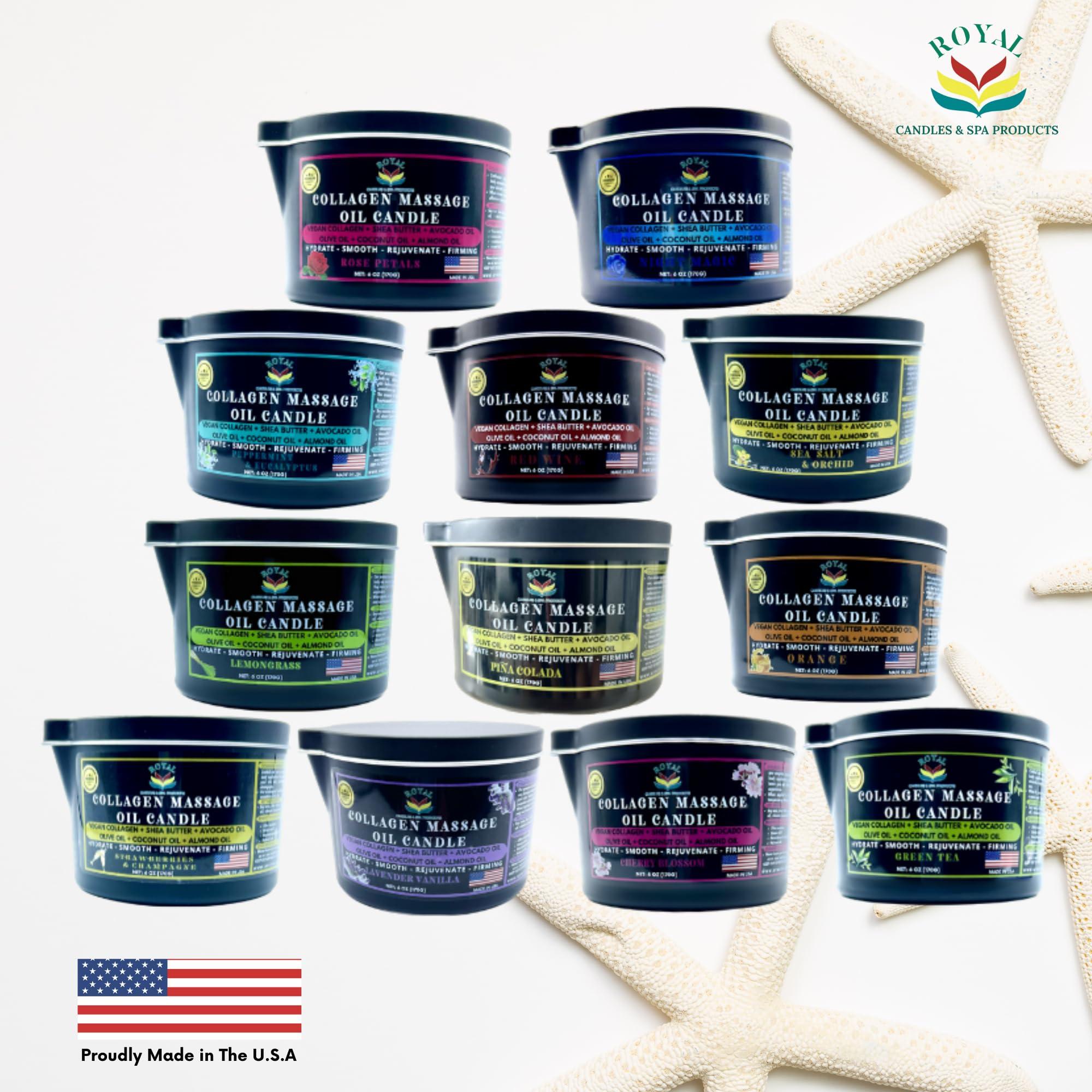 Royal Candles & Spa Products Massage Oil Candle, Body Massage Oil Candle, Candle Massage Oil, Aromatherapy Candle, Couple Massage Oil Candle, 6 oz. with Pouring spout - Lavender Vanilla Scent.