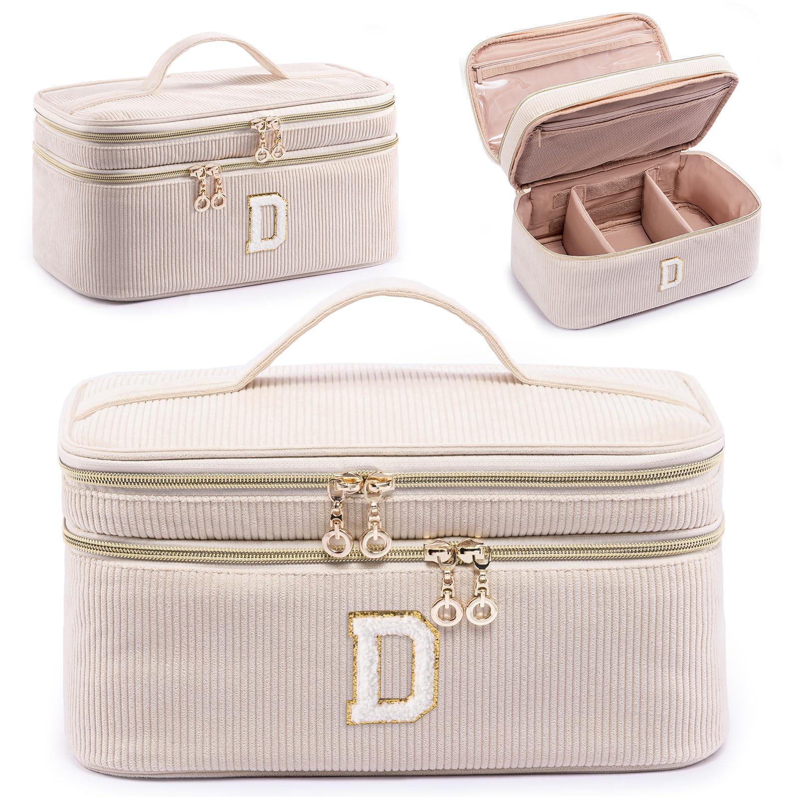 AMOIGEE AMOIGEE Initial Makeup Bag Organizer,Personalized Double Layer Train Case, Travel Toiletry Bag for Makeup Brushes for Teens Girl, Skincare Gift Set, Initial Cute Cosmetic Make Up Bag for Women