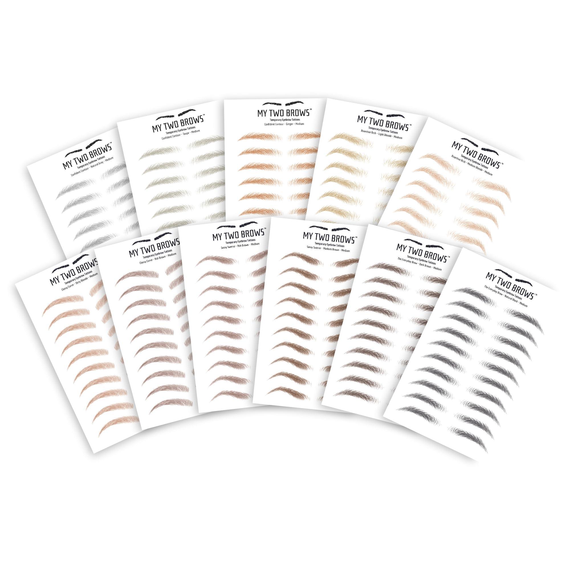 My Two Brows (10 pairs) Taupe Temporary Eyebrow Tattoo - Extra Small Size - Waterproof & Smudgeproof - Sassy Swerve Style Eyebrow Stickers - Sheet Lasts up to 30 Days - Won\'t Work on Existing Brows