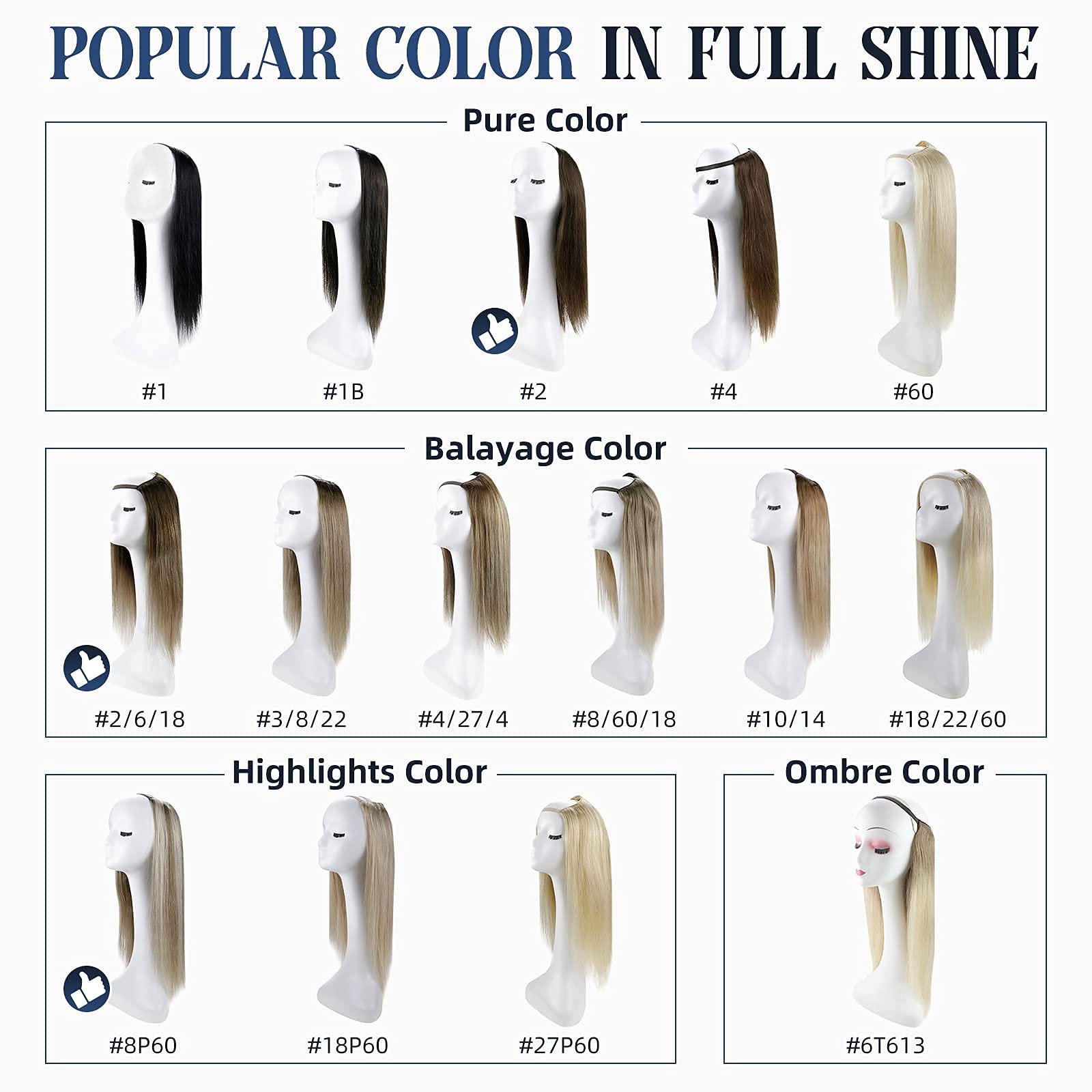 Full Shine Full Shine U Part Human Hair Wigs Half Wig With Clip Ins Middle Part Remy Hair U Part Wigs Ombre Balayage Brown with Blonde Human Hair Wigs 150Grams 20Inch