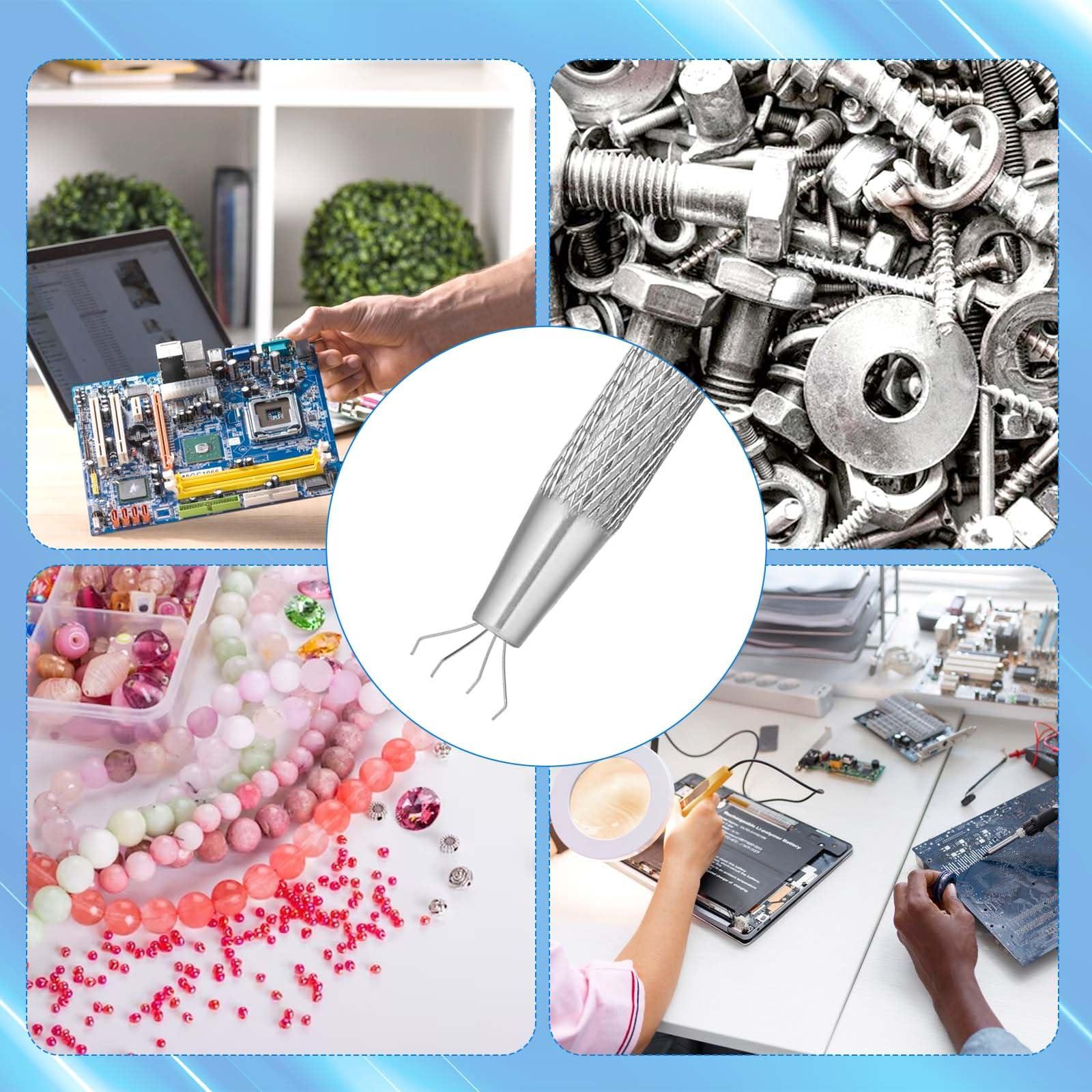 ZEYIYER ZEYIYER 2PCS Piercing Ball Grabber Tool, Stainless Steel 4-Claw Pick up Tool, Piercing Ball Screw on Tool Pickle Grabber for IC Chip Electronic Small Parts Pearl Bead Pickup (Gold & Silver)