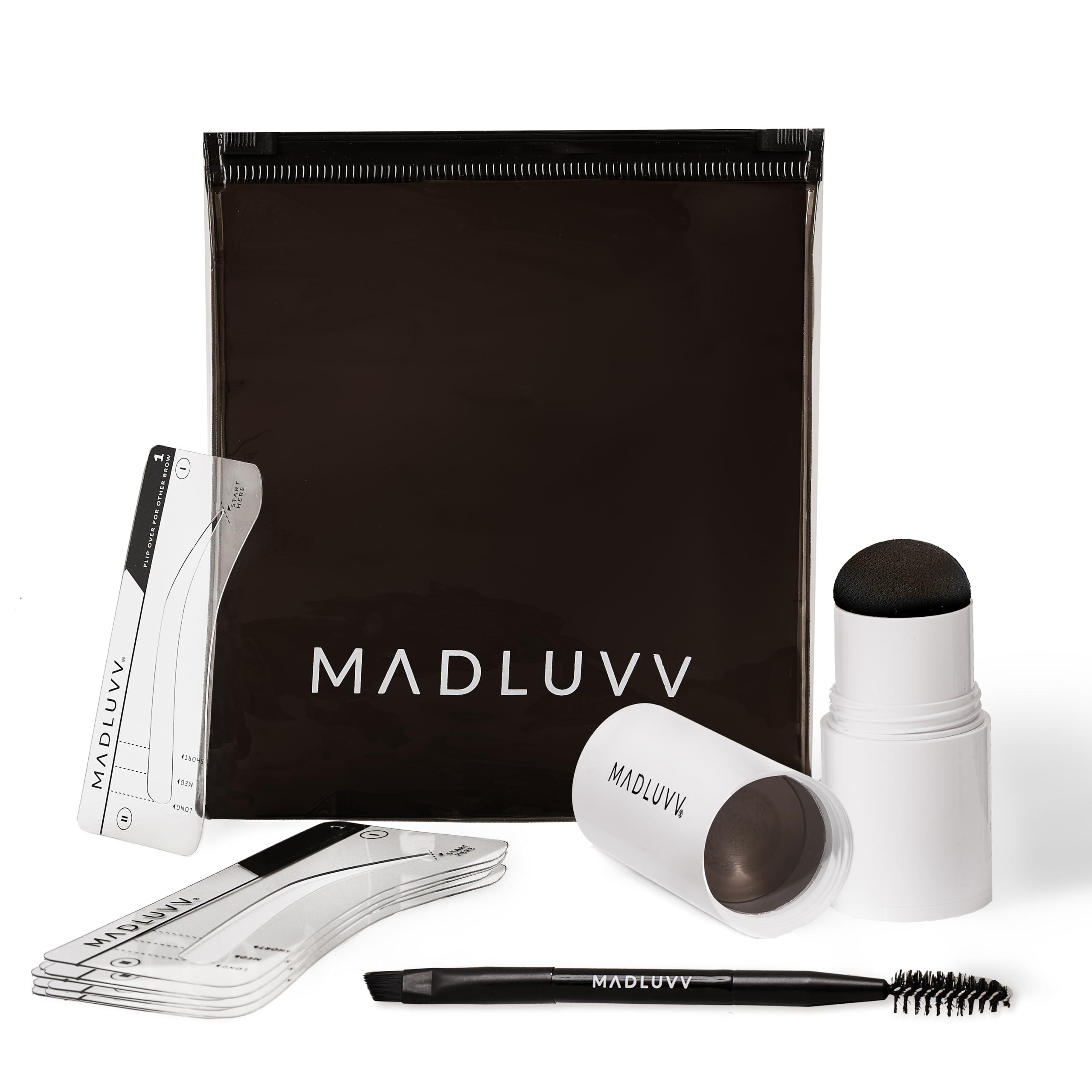 MADLUVV MADLUVV Eyebrow Stencil Kit - Easy-to-Use, Natural Look, 6 Popular Shapes, Used by Professionals - Includes Stamp, Stencils, Spoolie, and Travel Bag (Medium Brown)