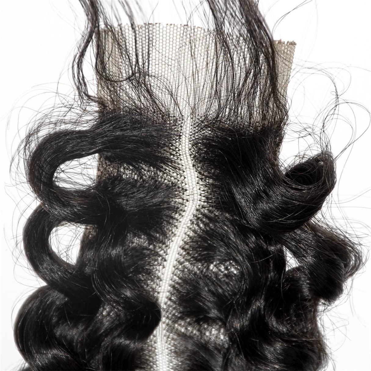 rewcoin Brazilian Deep Wave 2x6 Lace Closure 100% Unprocessed Human Virgin Hair Deep Curly Closure Pre-Plucked Hairline Loose Deep Closure With Baby Hair (14inch, 2x6 deep wave closure)