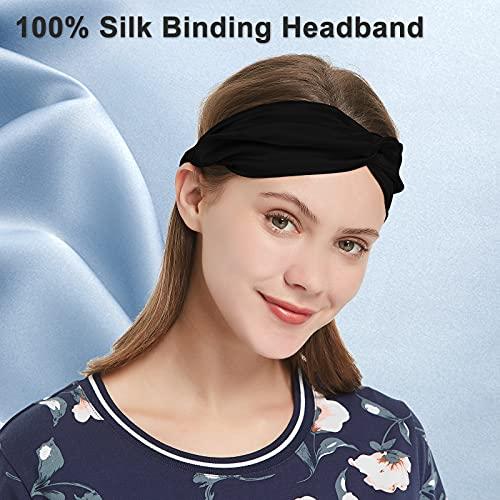 SOBONNY SOBONNY 100% Mulberry Silk Headband Women's Criss Cross Silk Turban Elastic Twisted Head Wrap Knotted Hair Band (black)