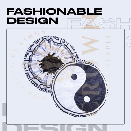 FOR KINGS. BY KINGS CROWN LMTD SUPPLY Silky Design Bonnet with Elastic Soft Band, Hair Braid Adjustable Women and Men Bonnets for Sleeping, Comfortable Satin Fabric Bonnet (Yin Yang)