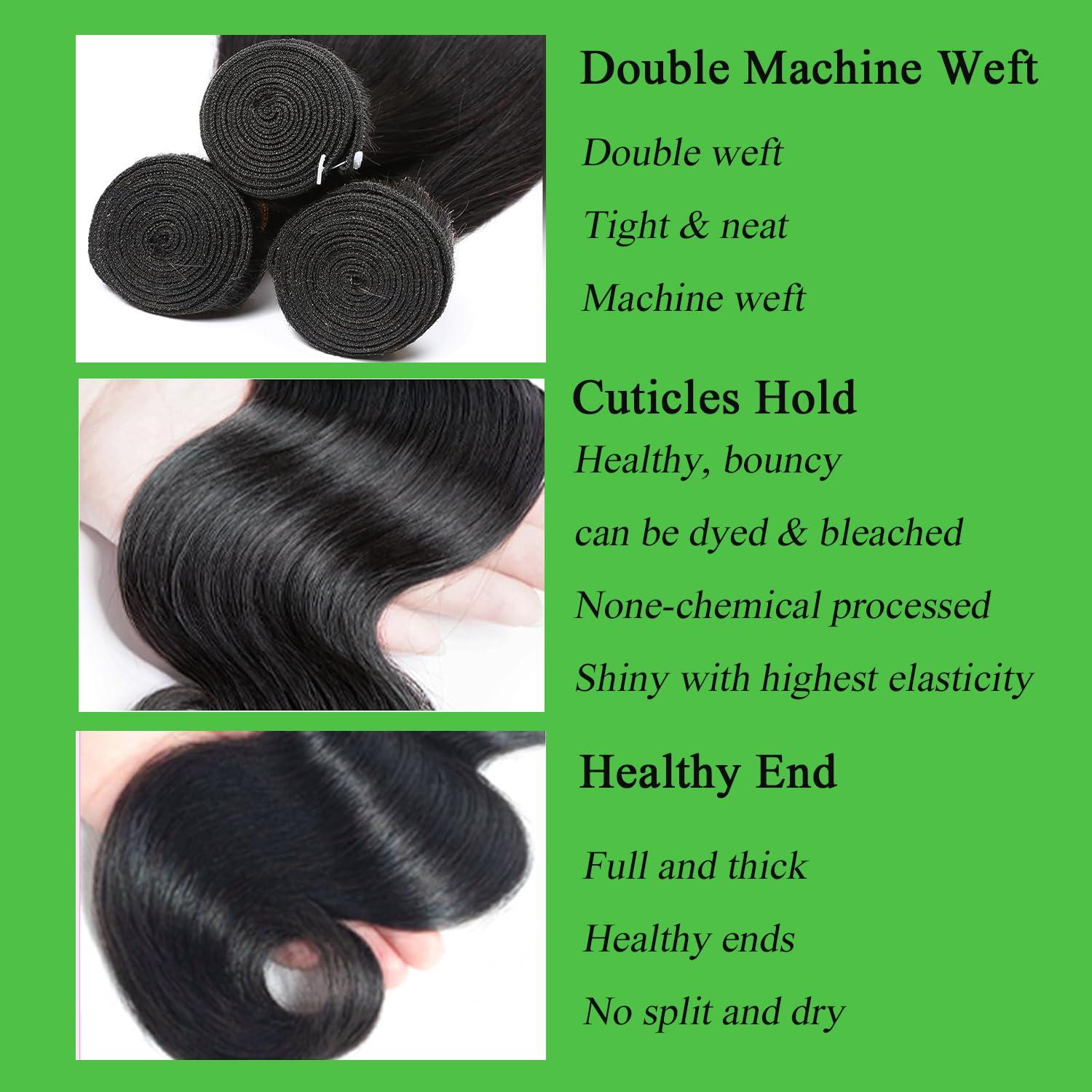 Lemeiily Lemeiily Human Hair Bundles 16 18 20 Inch Body Wave Bundles Human Hair 100% Unprocessed Brazilian Virgin Hair Quick Weave Bundles Human Hair 3 Bundles Deals Real Human Hair Extensions Natural Black